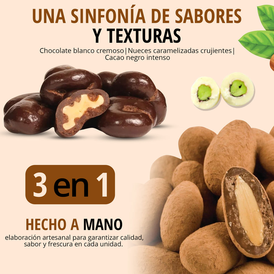 Caja de Madera con Pistachos, Almendras y Nueces.