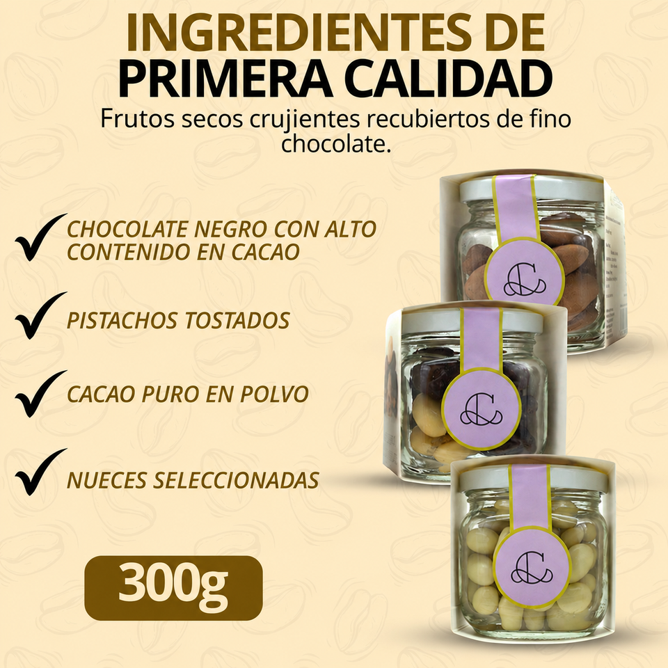 3 frascos. Pistachos, almendras y nueces